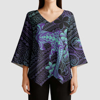 Purple Paradise Hawaii Kimono Sleeve Blouse Hammerhead Shark Tattoo Curve Polynesian - Polynesian Pride
