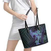 Purple Paradise Hawaii Leather Tote Bag Hammerhead Shark Tattoo Curve Polynesian LT14 - Polynesian Pride