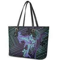 Purple Paradise Hawaii Leather Tote Bag Hammerhead Shark Tattoo Curve Polynesian LT14 - Polynesian Pride