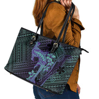 Purple Paradise Hawaii Leather Tote Bag Hammerhead Shark Tattoo Curve Polynesian LT14 - Polynesian Pride