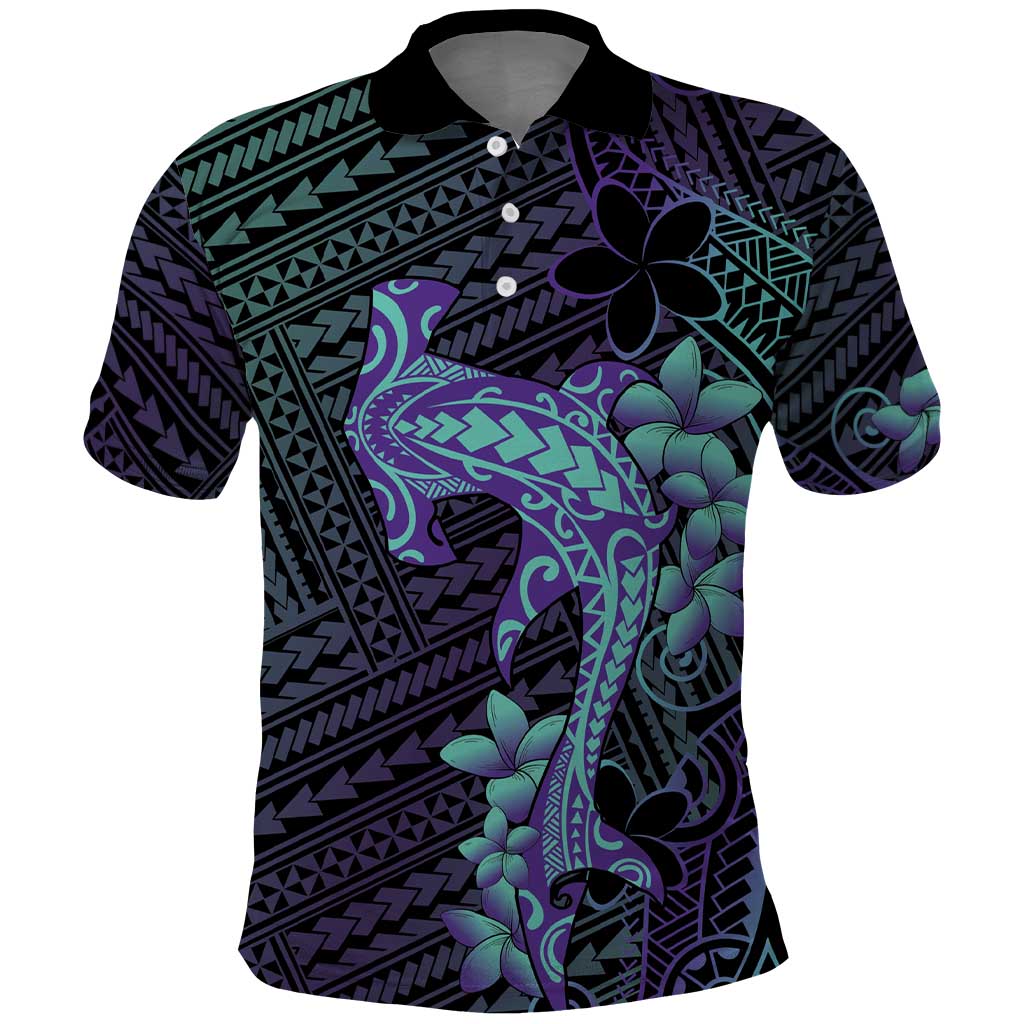 Purple Paradise Hawaii Polo Shirt Hammerhead Shark Tattoo Curve Polynesian - Polynesian Pride