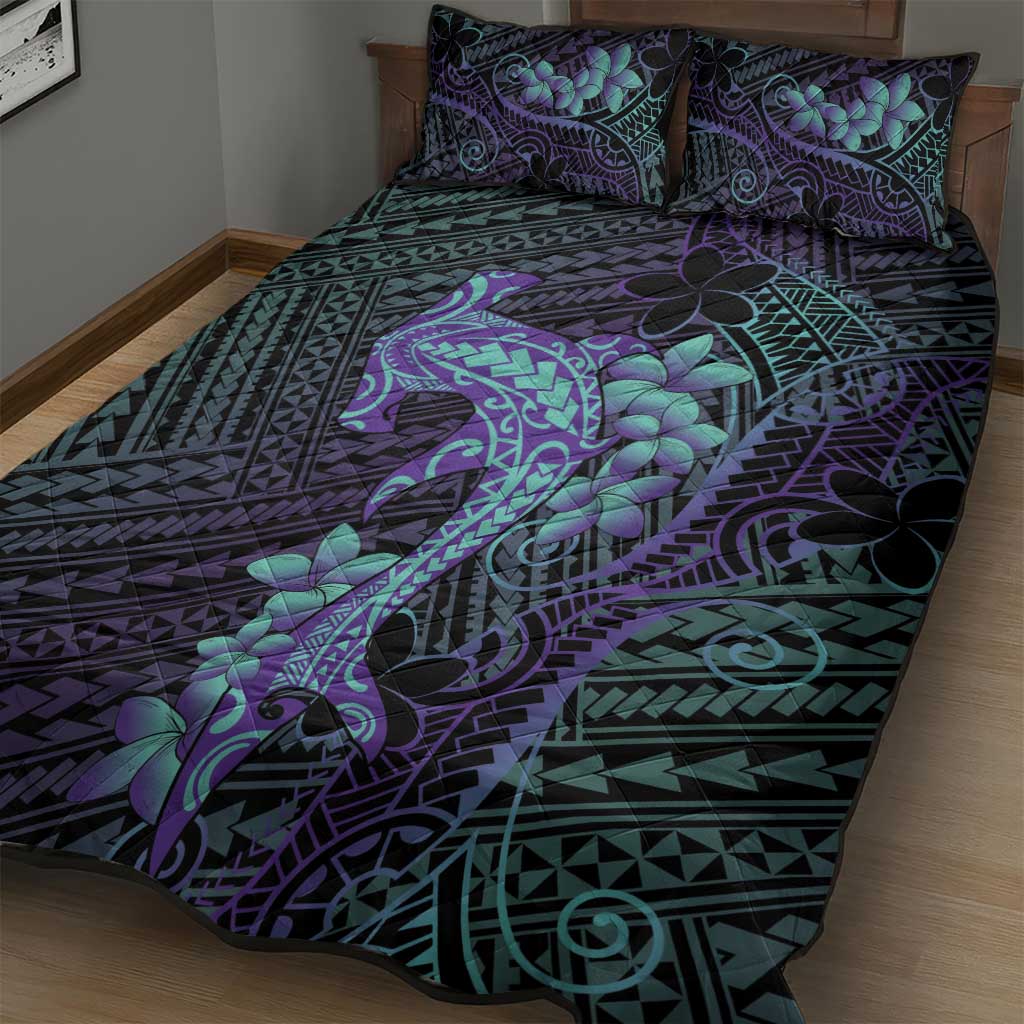 Purple Paradise Hawaii Quilt Bed Set Hammerhead Shark Tattoo Curve Polynesian - Polynesian Pride
