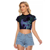 Purple Paradise Hawaii Raglan Cropped T Shirt Hammerhead Shark Tattoo Curve Polynesian LT14 Female Purple - Polynesian Pride