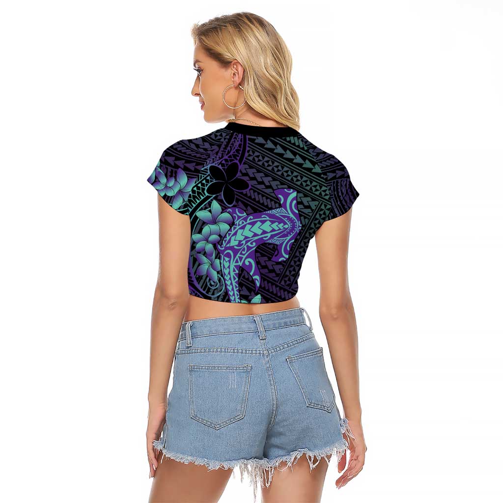 Purple Paradise Hawaii Raglan Cropped T Shirt Hammerhead Shark Tattoo Curve Polynesian LT14 - Polynesian Pride