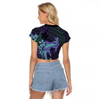 Purple Paradise Hawaii Raglan Cropped T Shirt Hammerhead Shark Tattoo Curve Polynesian LT14 - Polynesian Pride
