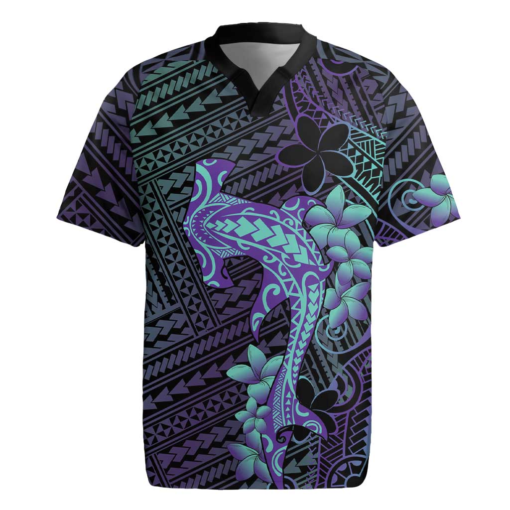 Purple Paradise Hawaii Rugby Jersey Hammerhead Shark Tattoo Curve Polynesian - Polynesian Pride