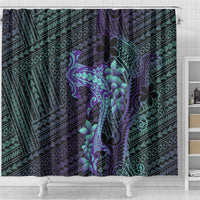 Purple Paradise Hawaii Shower Curtain Hammerhead Shark Tattoo Curve Polynesian - Polynesian Pride