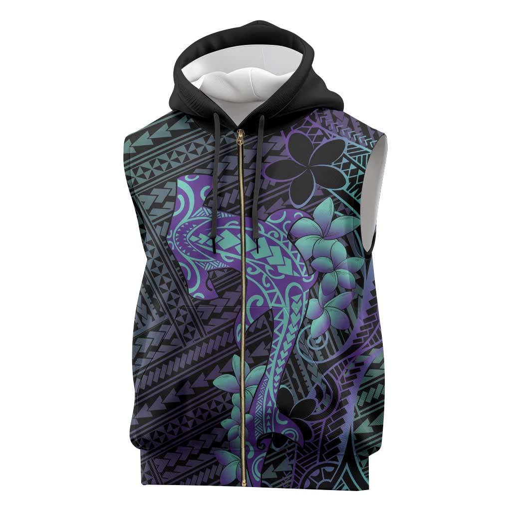 Purple Paradise Hawaii Sleeveless Zip Hoodie Hammerhead Shark Tattoo Curve Polynesian - Polynesian Pride