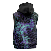 Purple Paradise Hawaii Sleeveless Zip Hoodie Hammerhead Shark Tattoo Curve Polynesian - Polynesian Pride