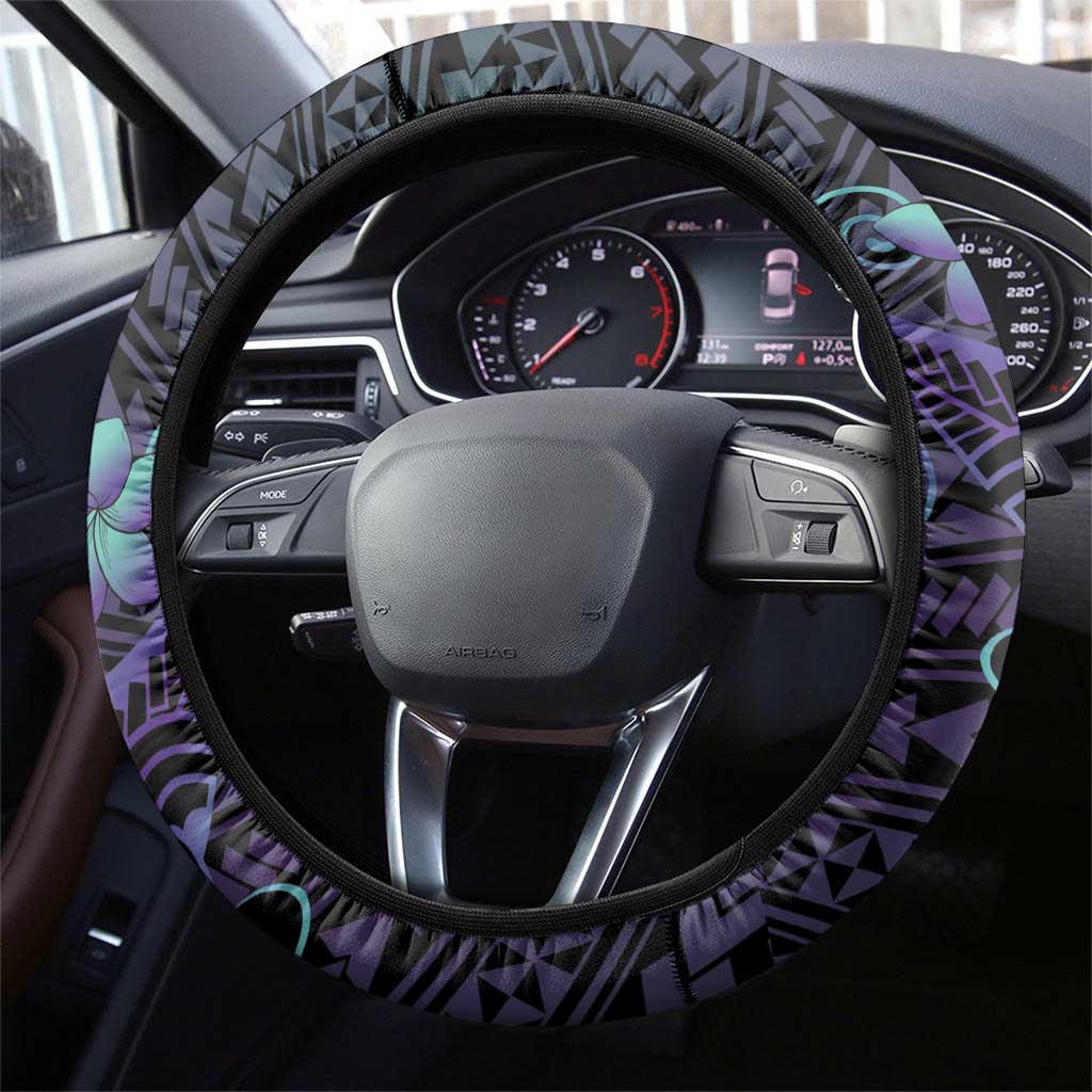 Purple Paradise Hawaii Steering Wheel Cover Hammerhead Shark Tattoo Curve Polynesian - Polynesian Pride