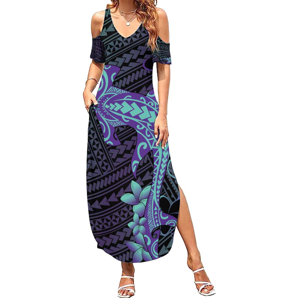 Purple Paradise Hawaii Summer Maxi Dress Hammerhead Shark Tattoo Curve Polynesian - Polynesian Pride