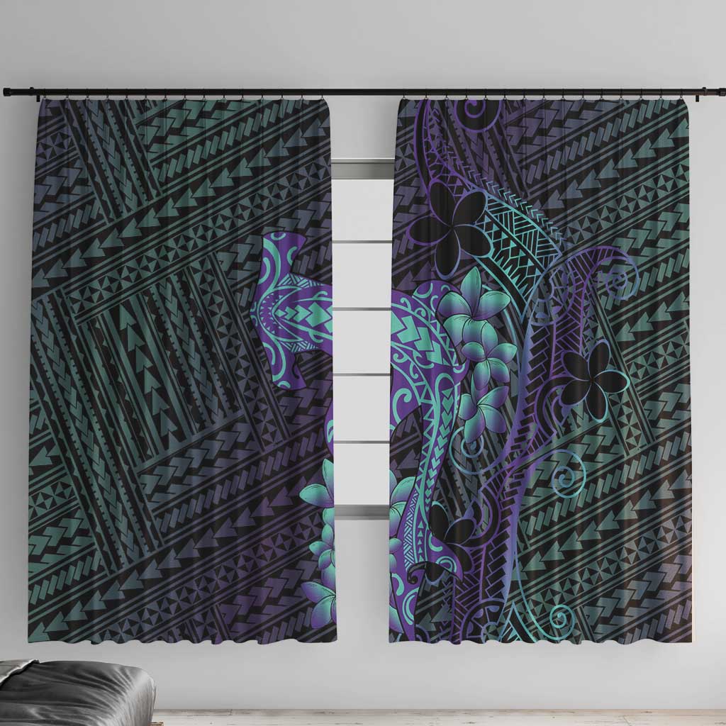 Purple Paradise Hawaii Window Curtain Hammerhead Shark Tattoo Curve Polynesian LT14 With Hooks Purple - Polynesian Pride