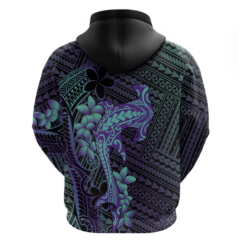 Purple Paradise Hawaii Zip Hoodie Hammerhead Shark Tattoo Curve Polynesian - Polynesian Pride