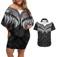 Poutama Korowai New Zealand Couples Matching Off Shoulder Short Dress and Hawaiian Shirt Aotearoa Maori Tattoo - Polynesian Pride