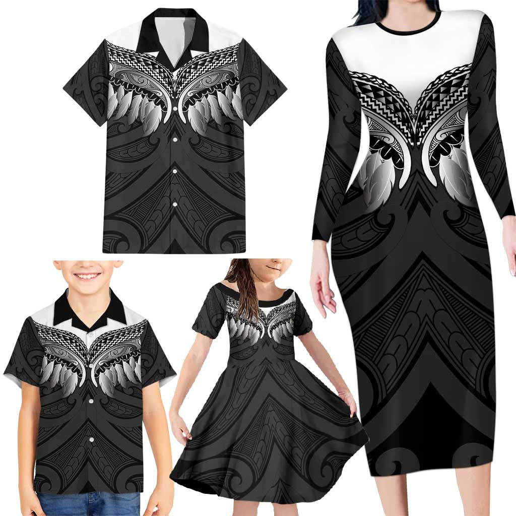 Poutama Korowai New Zealand Family Matching Long Sleeve Bodycon Dress and Hawaiian Shirt Aotearoa Maori Tattoo - Polynesian Pride