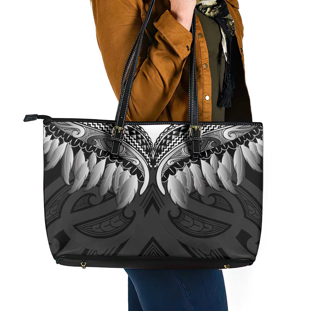 Poutama Korowai New Zealand Leather Tote Bag Aotearoa Maori Tattoo - Polynesian Pride
