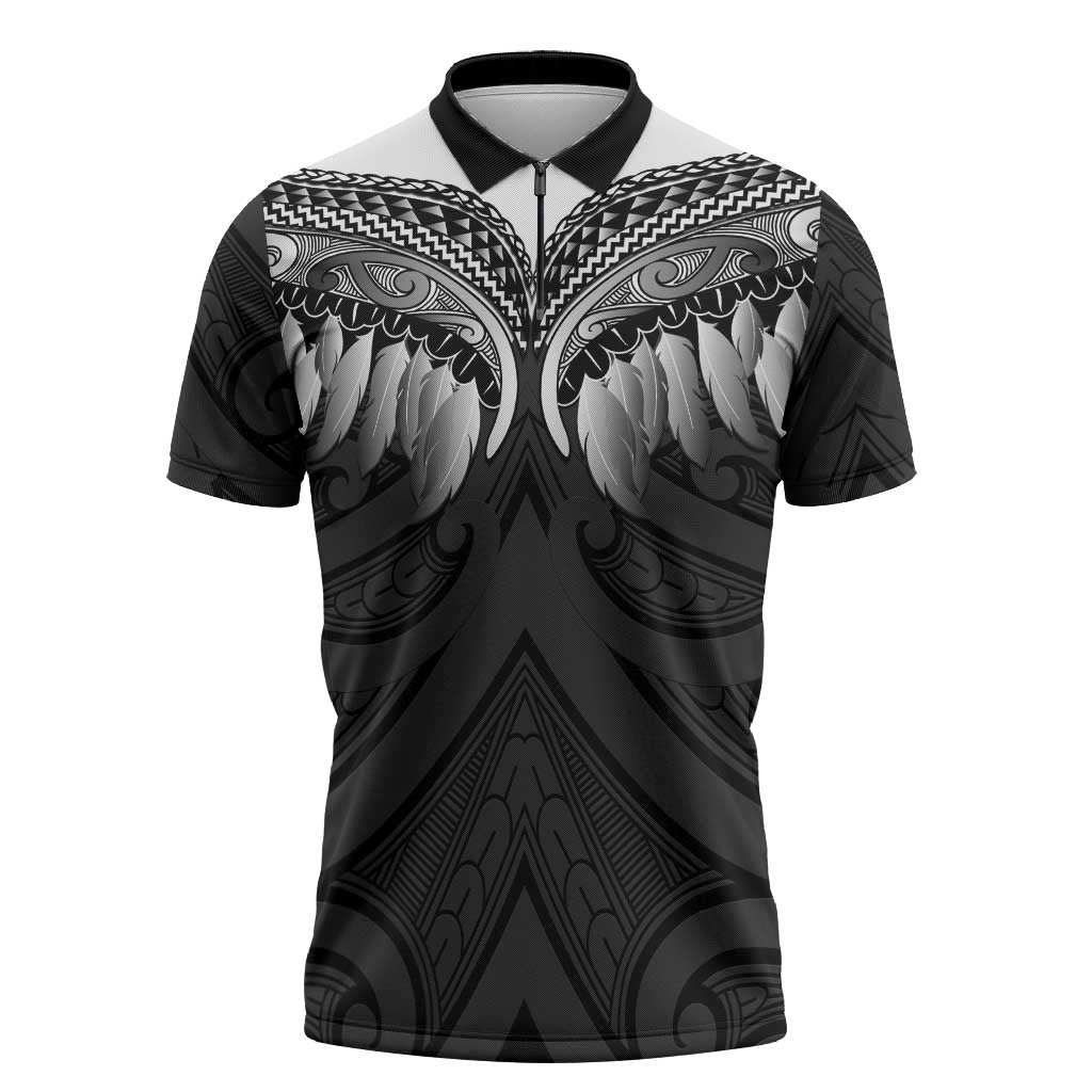 Poutama Korowai New Zealand Zipper Polo Shirt Aotearoa Maori Tattoo - Polynesian Pride
