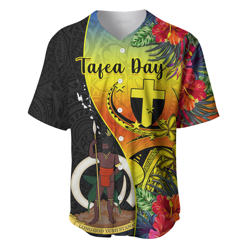 Vanuatu Tafea Day Baseball Jersey Coat Of Arms Mix Tropical Flowers LT14 Black - Polynesian Pride