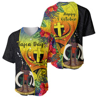 Vanuatu Tafea Day Baseball Jersey Coat Of Arms Mix Tropical Flowers LT14 - Polynesian Pride