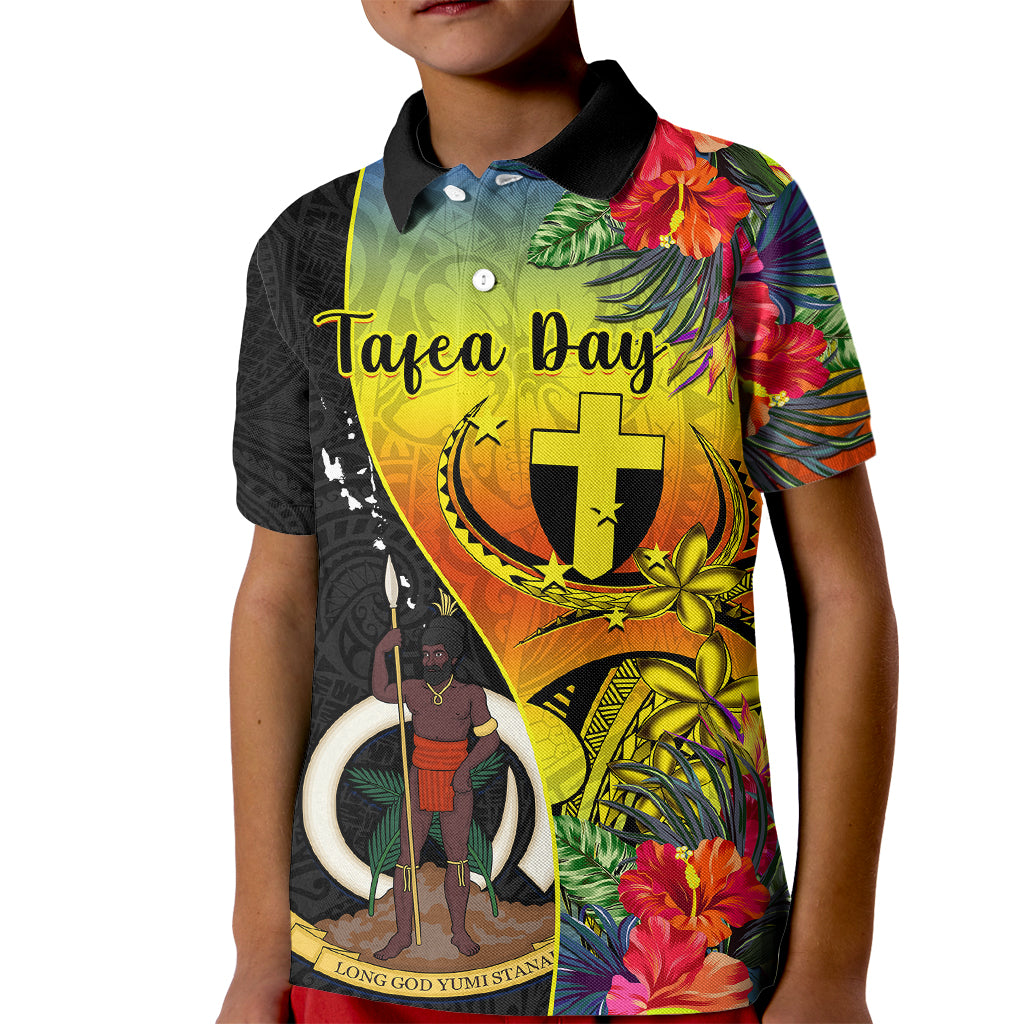 Vanuatu Tafea Day Kid Polo Shirt Coat Of Arms Mix Tropical Flowers LT14 Kid Black - Polynesian Pride