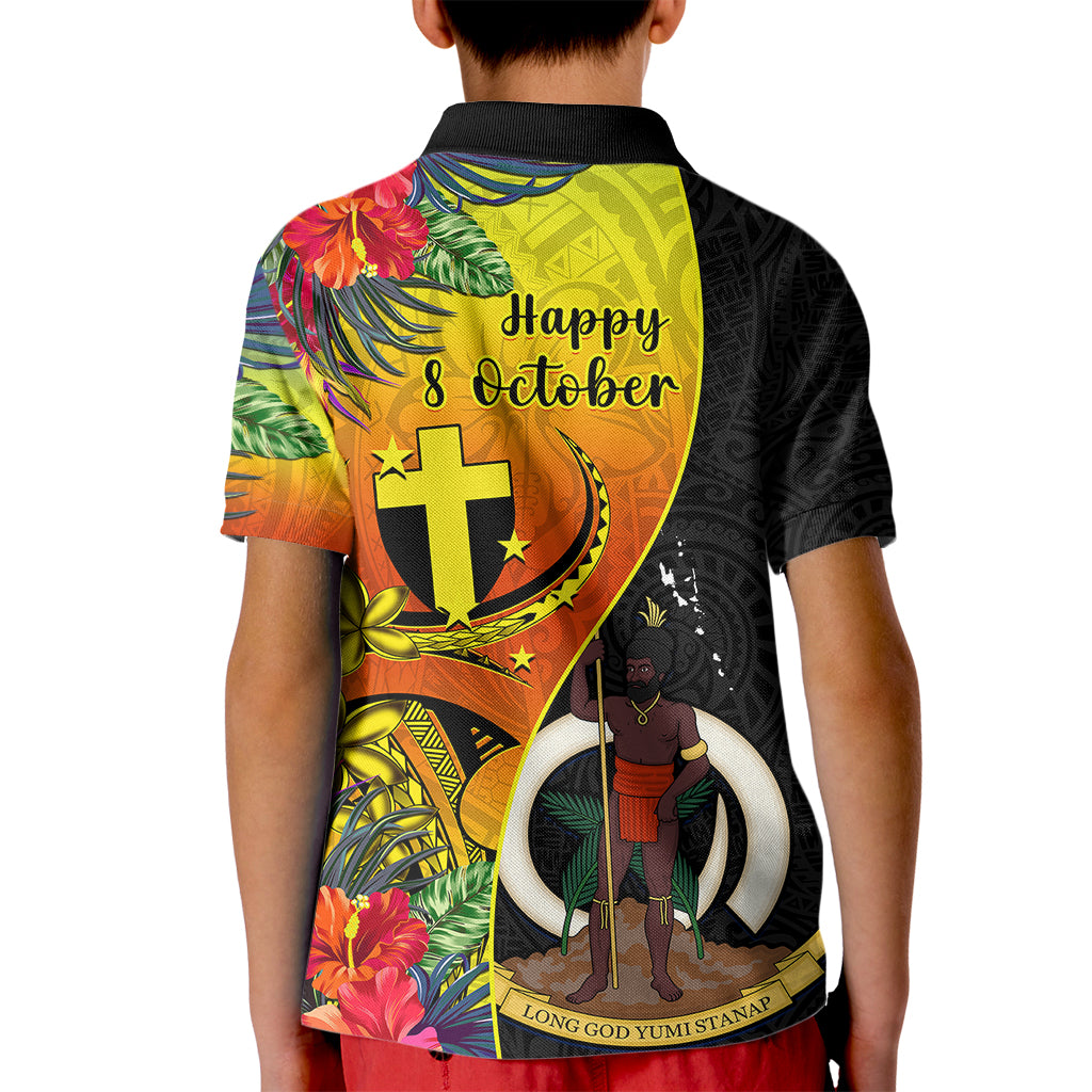 Vanuatu Tafea Day Kid Polo Shirt Coat Of Arms Mix Tropical Flowers LT14 - Polynesian Pride