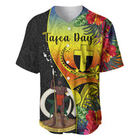 Personalised Vanuatu Tafea Day Baseball Jersey Coat Of Arms Mix Tropical Flowers LT14 Black - Polynesian Pride