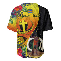 Personalised Vanuatu Tafea Day Baseball Jersey Coat Of Arms Mix Tropical Flowers LT14 - Polynesian Pride