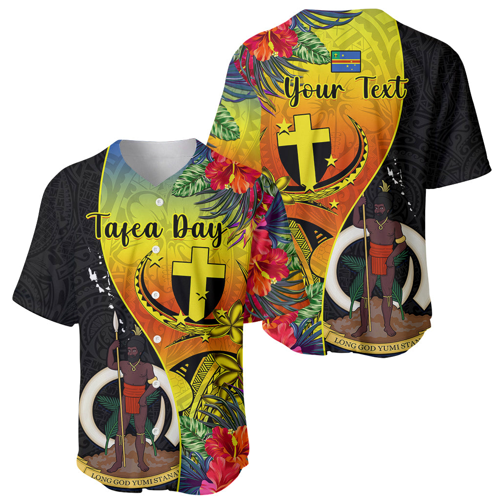 Personalised Vanuatu Tafea Day Baseball Jersey Coat Of Arms Mix Tropical Flowers LT14 - Polynesian Pride