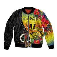 personalised-vanuatu-tafea-day-bomber-jacket-coat-of-arms-mix-tropical-flowers