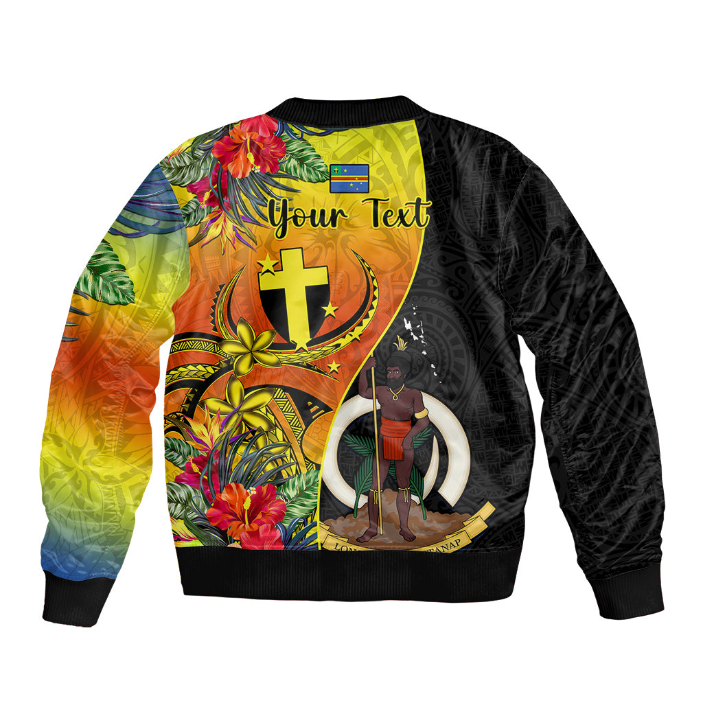 personalised-vanuatu-tafea-day-bomber-jacket-coat-of-arms-mix-tropical-flowers