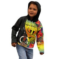 Personalised Vanuatu Tafea Day Kid Hoodie Coat Of Arms Mix Tropical Flowers LT14 - Polynesian Pride