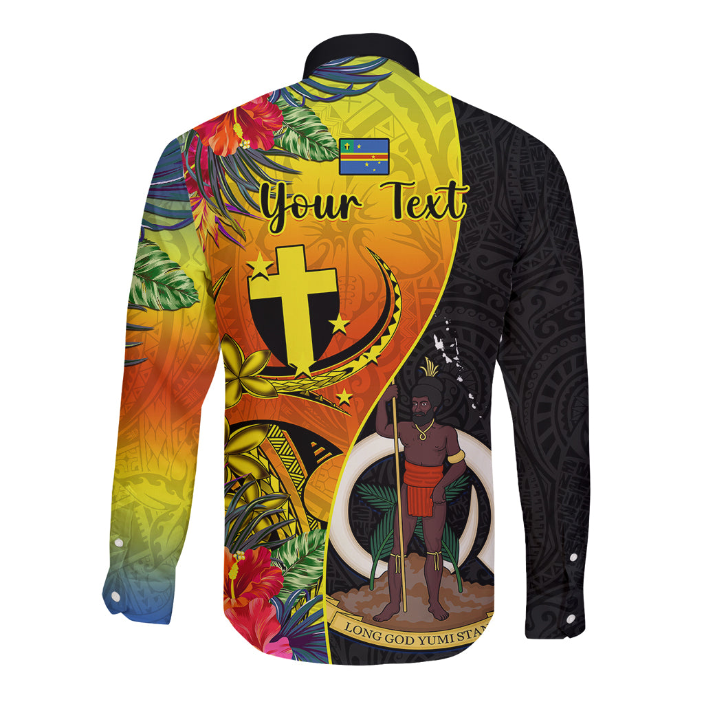 personalised-vanuatu-tafea-day-long-sleeve-button-shirt-coat-of-arms-mix-tropical-flowers