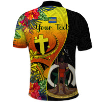 Personalised Vanuatu Tafea Day Polo Shirt Coat Of Arms Mix Tropical Flowers LT14 - Polynesian Pride