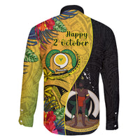 vanuatu-torba-day-family-matching-off-shoulder-long-sleeve-dress-and-hawaiian-shirt-coat-of-arms-mix-tropical-flowers