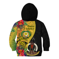 Vanuatu Torba Day Kid Hoodie Coat Of Arms Mix Tropical Flowers LT14 - Polynesian Pride