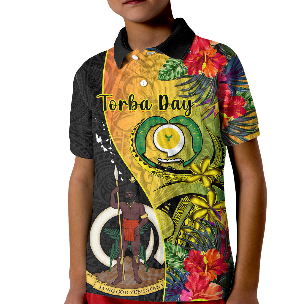 Vanuatu Torba Day Kid Polo Shirt Coat Of Arms Mix Tropical Flowers LT14 Kid Black - Polynesian Pride