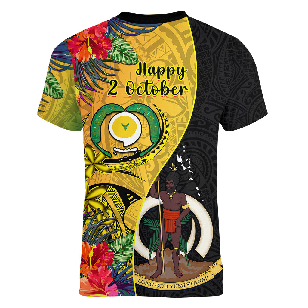 vanuatu-torba-day-women-v-neck-t-shirt-coat-of-arms-mix-tropical-flowers