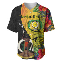Personalised Vanuatu Torba Day Baseball Jersey Coat Of Arms Mix Tropical Flowers LT14 Black - Polynesian Pride