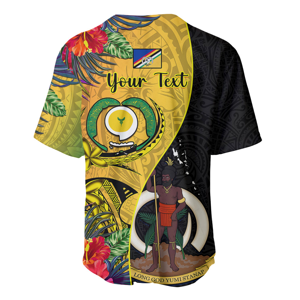 Personalised Vanuatu Torba Day Baseball Jersey Coat Of Arms Mix Tropical Flowers LT14 - Polynesian Pride