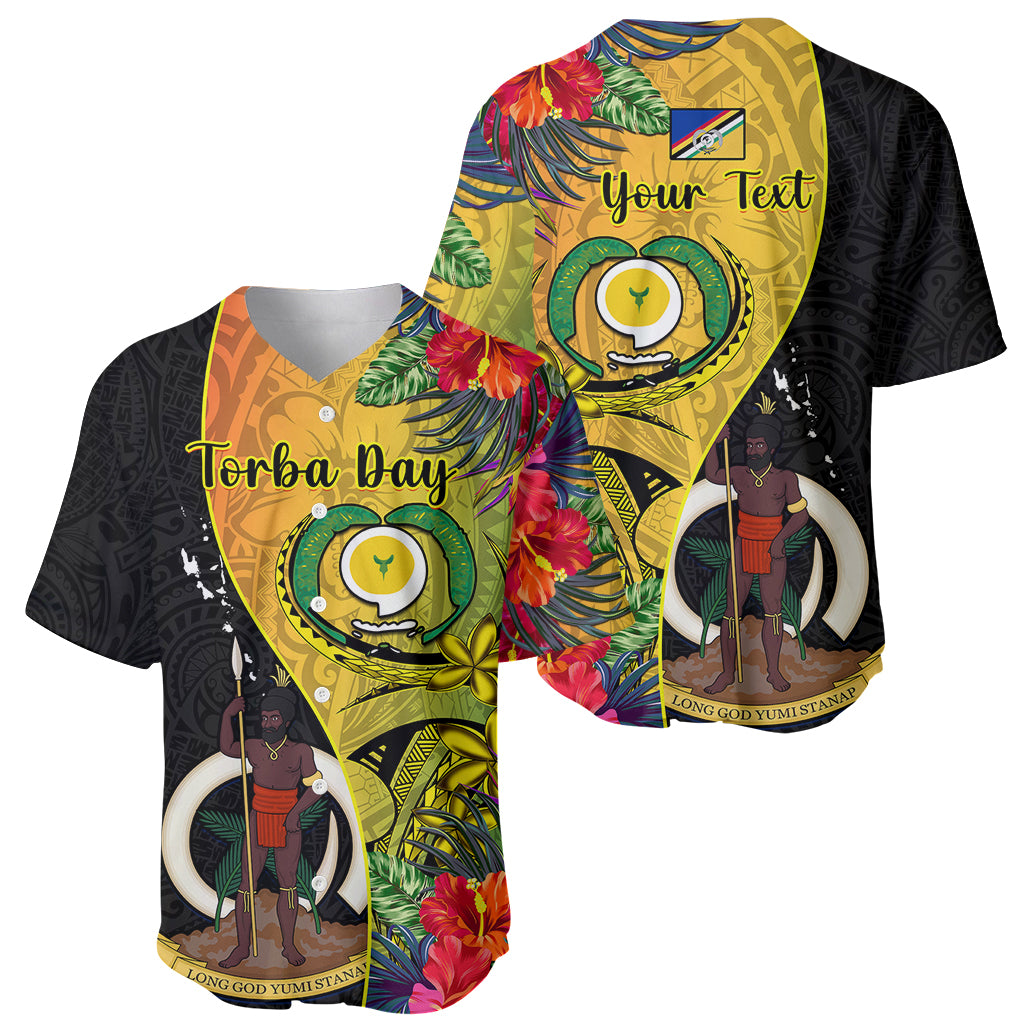 Personalised Vanuatu Torba Day Baseball Jersey Coat Of Arms Mix Tropical Flowers LT14 - Polynesian Pride