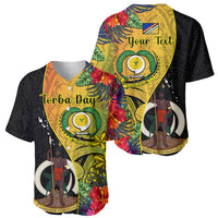 Personalised Vanuatu Torba Day Baseball Jersey Coat Of Arms Mix Tropical Flowers LT14 - Polynesian Pride