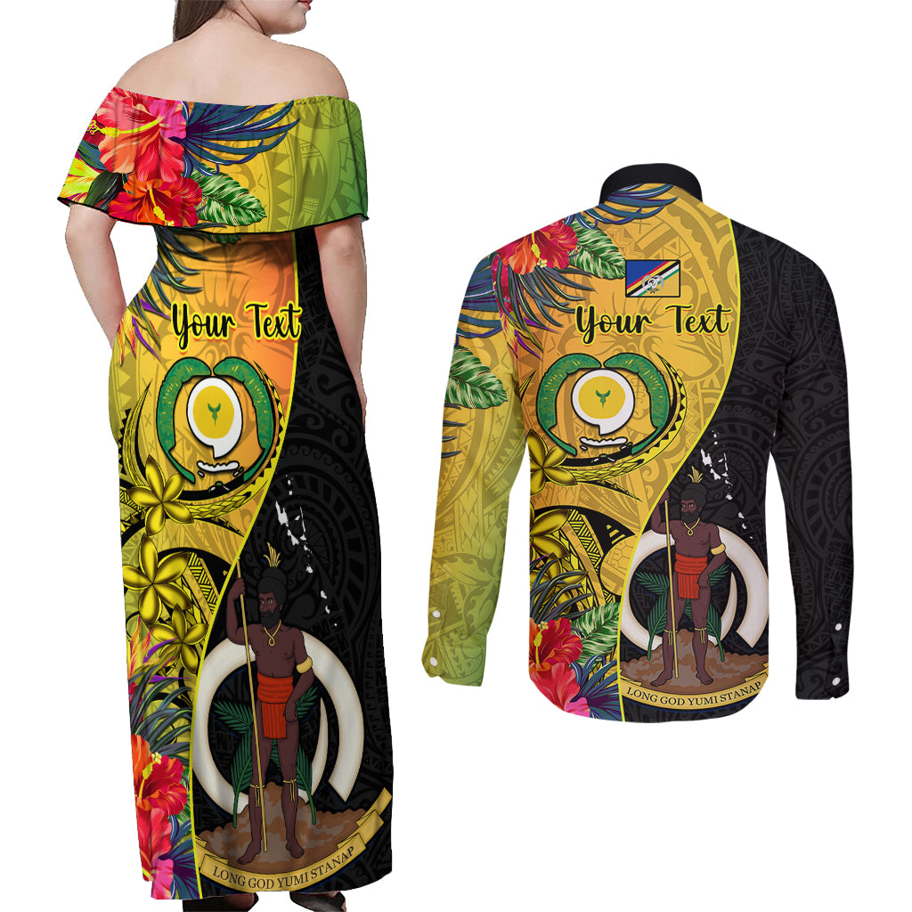 personalised-vanuatu-torba-day-couples-matching-off-shoulder-maxi-dress-and-long-sleeve-button-shirts-coat-of-arms-mix-tropical-flowers