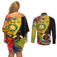 personalised-vanuatu-torba-day-couples-matching-off-shoulder-short-dress-and-long-sleeve-button-shirts-coat-of-arms-mix-tropical-flowers