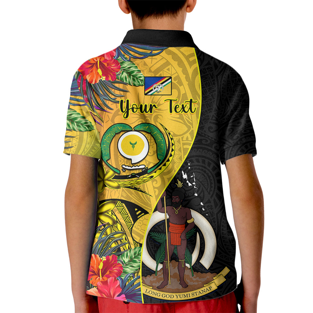 Personalised Vanuatu Torba Day Kid Polo Shirt Coat Of Arms Mix Tropical Flowers LT14 - Polynesian Pride