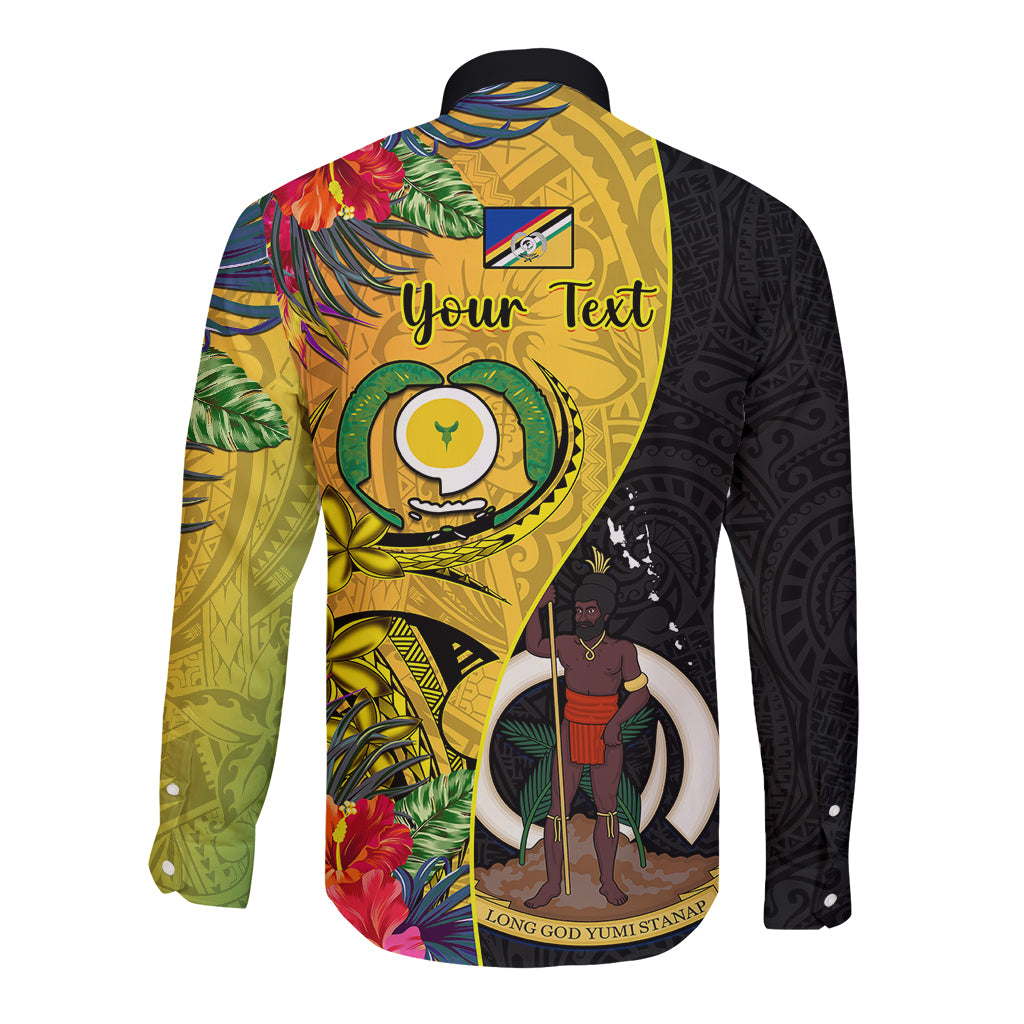 personalised-vanuatu-torba-day-long-sleeve-button-shirt-coat-of-arms-mix-tropical-flowers