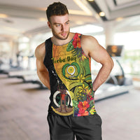 Personalised Vanuatu Torba Day Men Tank Top Coat Of Arms Mix Tropical Flowers LT14 - Polynesian Pride