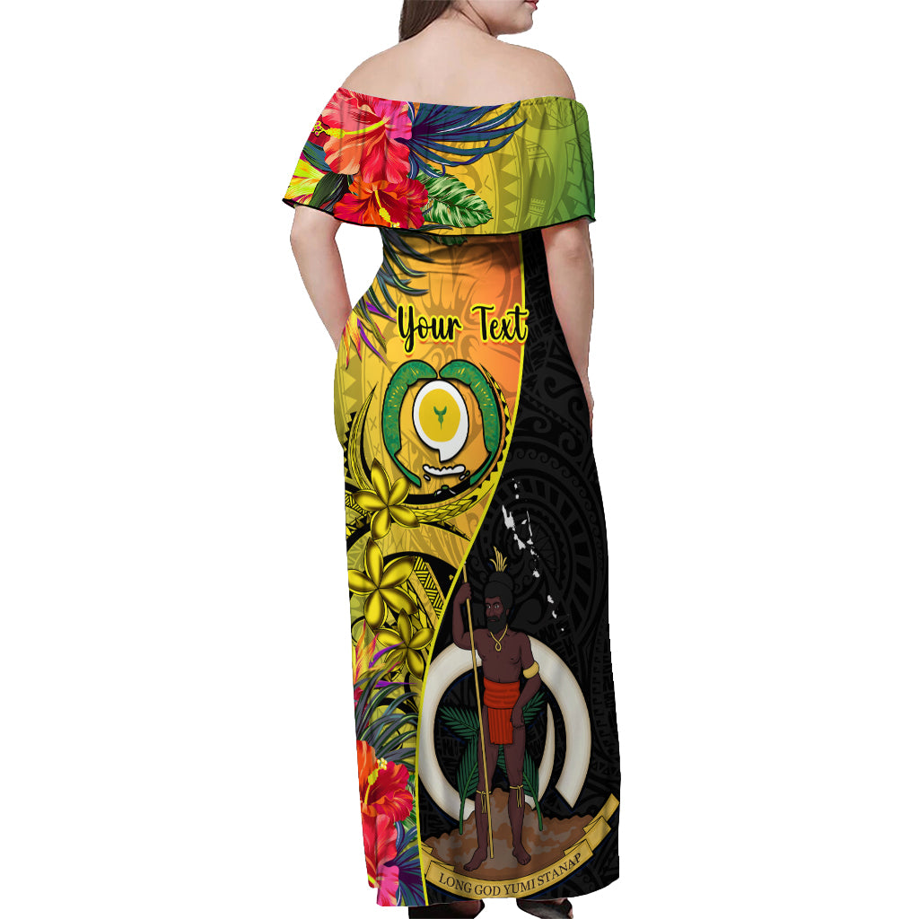 personalised-vanuatu-torba-day-off-shoulder-maxi-dress-coat-of-arms-mix-tropical-flowers