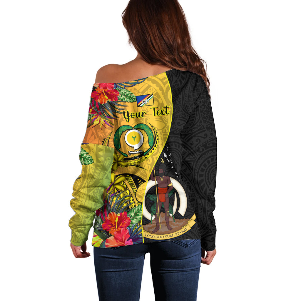 personalised-vanuatu-torba-day-off-shoulder-sweater-coat-of-arms-mix-tropical-flowers