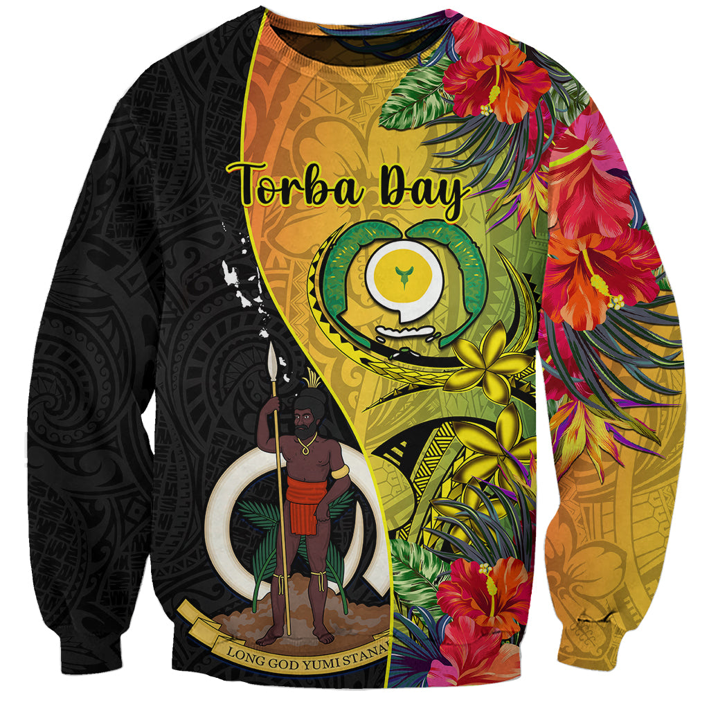 personalised-vanuatu-torba-day-sweatshirt-coat-of-arms-mix-tropical-flowers