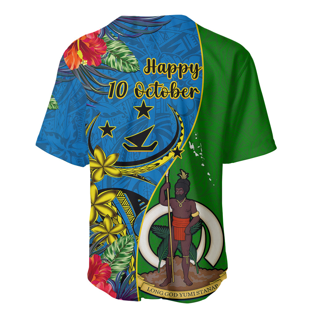 Vanuatu Malampa Day Baseball Jersey Coat Of Arms Mix Tropical Flowers LT14 - Polynesian Pride